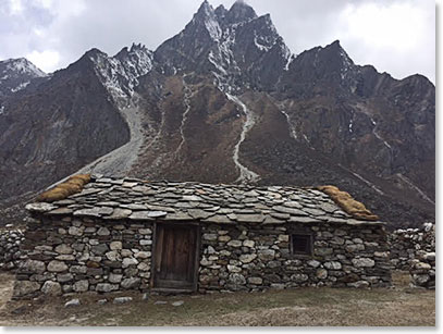 An old traditional Sherpa yak grazing shelter