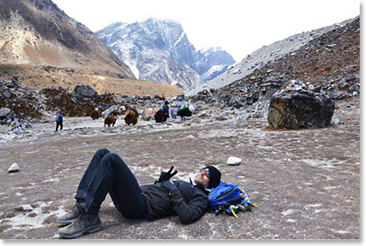 Scott kicked back taking it easy in Pheriche