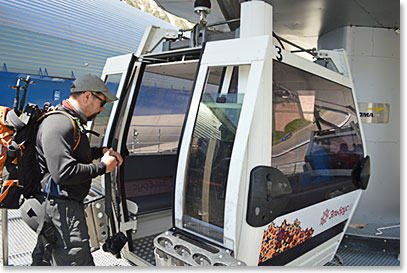 We then boarded the gondola for our ride up. We took only two chairs to the Mir Station at 11,300 feet on the way up.  This allowed us to hike and acclimatize on the snow as we climbed toward Karina's Barrel, which is located at 13,900 feet