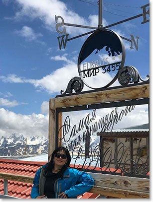 Karina at Mir Station. Top of second lift of Elbrus