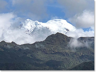 Finally at the end of the hike today, the skies cleared and Antisana, the forth highest peak in Ecuador, elevation 5700 meters, 18,700 feet, appeared above us!