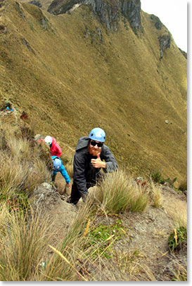 Mike Lancaster climbing to the top