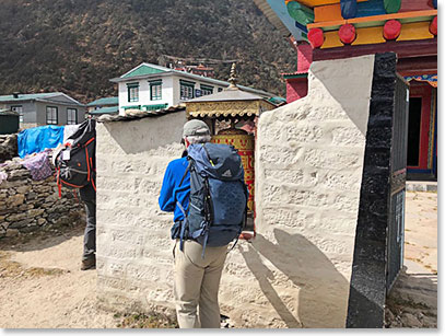 Spinning the prayer wheels as we arrive
