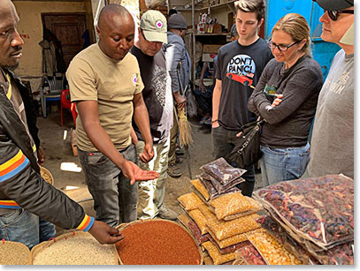 Eric explaining some of the grains available at the market