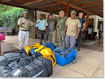 Our “clean” duffel bags at the Arusha Coffee Lodge ready to go to Kilimanjaro