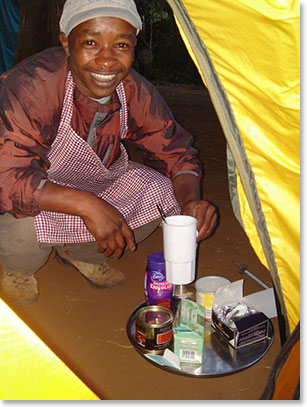 Wake up call in bed with options of coffee, hot chocolate or tea 