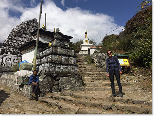 Adriana trekking below Namche on the way to Lukla.